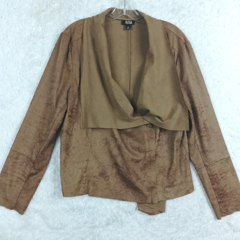 A.N.A Womens Blazer Jacket Moto Faux Leather Brown Mottled Zip Asymmetrical XL